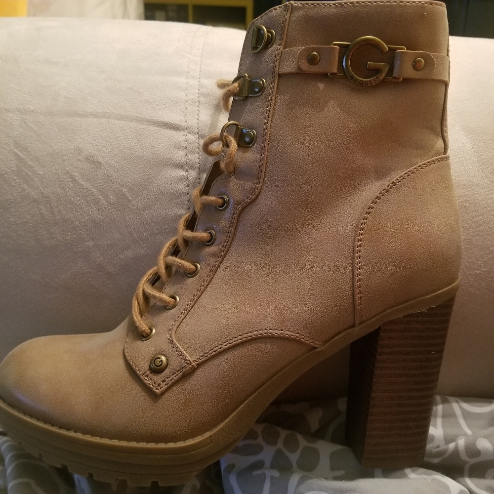 Guess Tan Lace Up Zip Up Light Brown Boots - Picture 1 of 16